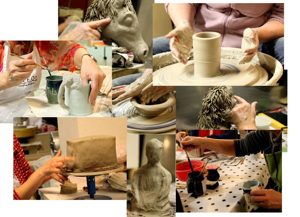 Keramikkurs på Torsås Fajans krukmakeri, Torsås. Skulptur, dreja, kavla, tumma, teknikerna är många. Vi blandar teknikerna för att kunna forma, ta fram och förverkliga det vi ser i fantasin. 